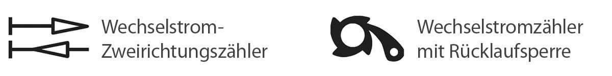 Icon eines Wechselstrom-Zweirichtungszählers und eines Wechselstromzählers mit Rücklaufsperre